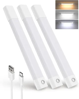 Image de Lampe LED pour armoire - Éclairage d'armoire sans fil - Lumière pour armoire - Avec détecteur de mouvement - 30 cm, lot de 3 - Blanc