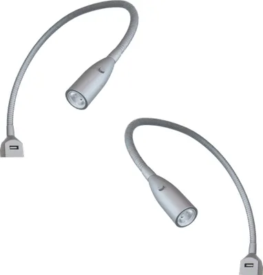 Produktbild von kalb | Flexible LED Leseleuchte inkl. USB Ladefunktion Alu silbergrau 2er Set silbergrau