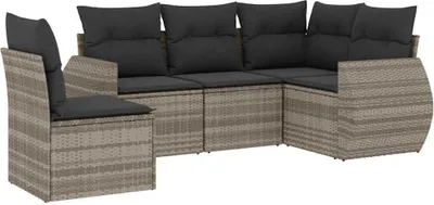 Produktbild von vidaXL 5-tlg. Garten-Sofagarnitur mit Kissen Hellgrau Poly Rattan