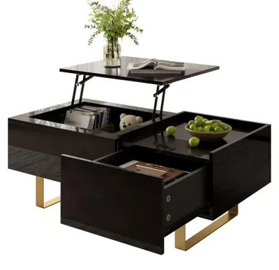 Produktbild von Höhenverstellbarer Couchtisch, MDF-Hochglanz, mit Schublade, modern