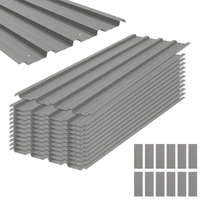 Produktbild von 12 Stück Trapezblech 129x45cm 7m² Verzinkt Dachblech 0,25 mm Wetterfest Profilblech Hellgrau