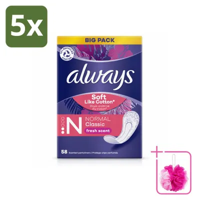 Imagen del producto de 5 unidades de protectores diarios Always Discreet Fresh, para uso normal, en paquete ahorro