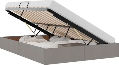 Image de Lit Ottoman avec rangement, couleur taupe, 140 x 200 cm, revêtement en tissu