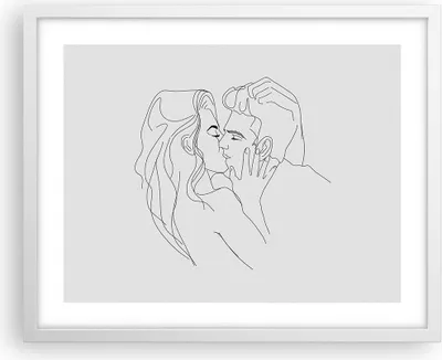 Produktbild von Gerahmtes Poster - Weißer Rahmen - Kuss Paar Skizze - 50x40 cm - Wand Bild - Wanddeko - Wandbilder - Kunstposter - Wandposter - Bilderrahmen - Bilder - Kunstdruck - Wanddekoration - P2WAA50x40-4434