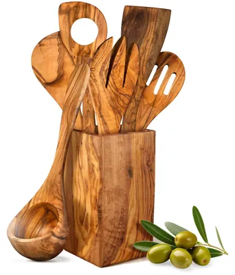 8-teiliges Holz-Küchenhelfer-Set: Pfannenwender, Löffel, Bürste