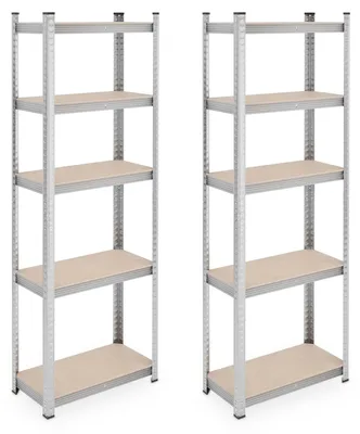 Productafbeelding van Stellingkast stalen - Set van 2 - 180 x 60 x 30 cm - Zilver - Verstelbaar - Voor garage en kelder