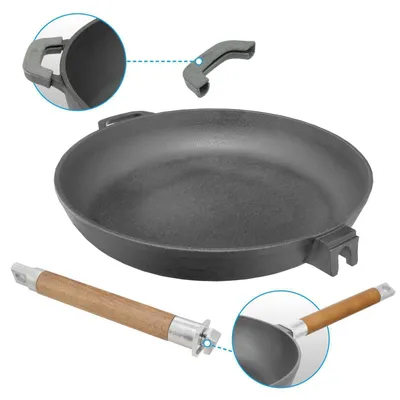 Obrázok produktu pre Liatinová panvica 24 cm Liatinová panvica s odnímateľnou drevenou rukoväťou Liatinová panvica
