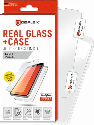 Produktbild von Displex Panzerglas (10H) + Case für Apple iPhone 11, Montagesticker, + Case, Tempered Glas, kratzer-resistente Schutzfolie, Apple, iPhone 11, Trockene Anwendung, Schlagfest, Kratzresistent, Staubresistent, Transparent, 1 Stück(e)