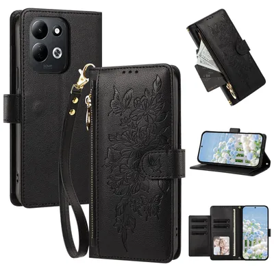 Produktbild von Handyhülle für Xiaomi Redmi 17 4G/5G, Wallet Case Kunstleder mit Kartenfächern, Reißverschluss und Handschlaufe Schwarz