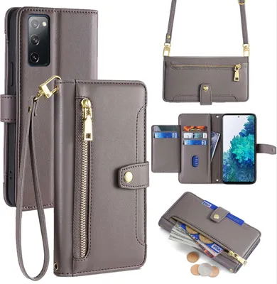 Produktbild von Handykette Samsung Hülle mit Band Handyhülle Kartenfächer Kunstleder Umhängetasche Galaxy S20 FE Grau