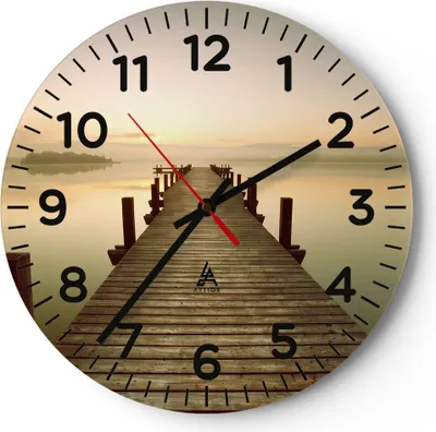 Produktbild von Wanduhr - Rund - Glasuhr - Brücke See - 40x40cm - Schleichendes Uhrwerk - Lautlos - zum Aufhängen bereit - Dekoration Modern - Wanddekoration aus Glas - C4AR40x40-3625