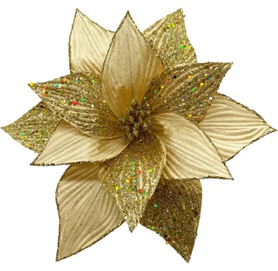 6er-Set Glitzer-Weihnachtsblumen, 11,5 Zoll, Gold, Kunstseide