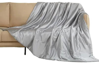Obrázek produktu pro Měkká saténová přehoz na postel, pohovku nebo gauč, 150 x 200 cm, šedá