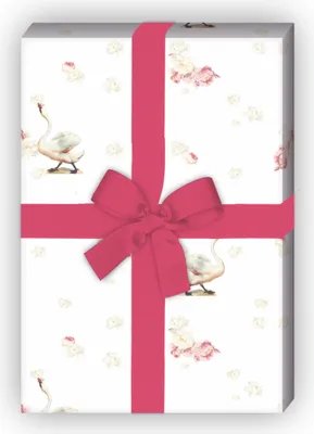 Produktbild von Romantisches Rosen Geschenkpapier für liebevolle Geschenke mit Schwänen - G7282, 32 x 48cm