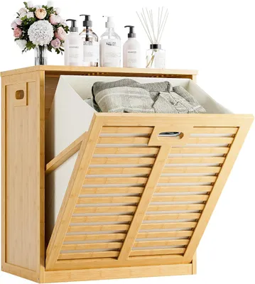 Produktbild von Badschrank mit Wäschekorb mit Griffen, abnehmbarer Innenbeutel, Natur