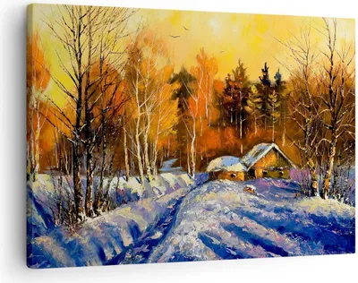 Produktbild von Bild auf Leinwand - Leinwandbild - Winter Wald Wiese - 70x50cm - Wand Bild - Wanddeko - Wandbilder - Leinwanddruck - Bilder - Kunstdruck - Wanddekoration - Leinwand bilder - Wandkunst - AA70x50-3535