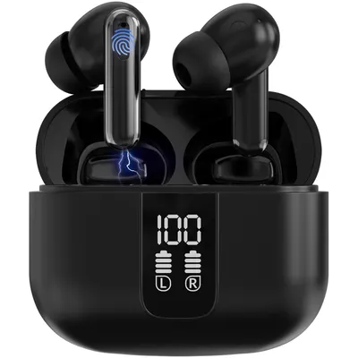 Productafbeelding van Strex Draadloze Oordopjes - Active Noise Cancelling - LED Display - Draadloze Oortjes Bluetooth - Oortjes Draadloos - Bluetooth 5.3 - Zwart