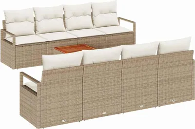 Image de Ensemble de canapés de jardin vidaXL, 9 pièces, beige, en polyrotin