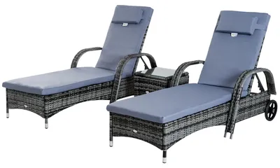 Productafbeelding van Outsunny zonneluifel, tuinstoel met tafel, 3-delige set, tuinmeubilair, polyrotan, grijs
