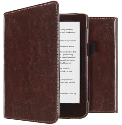 Imagen del producto de Funda Tipo Libro de Piel Vegana para Kobo Clara HD - Marrón oscuro