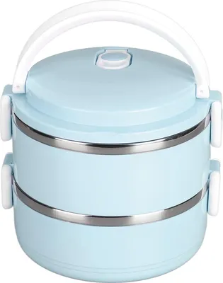 Produktbild von Thermische Lunchbox für warmes Essen - tragbare 304 Edelstahl Bento-Lunchbox - blau (1400ml)