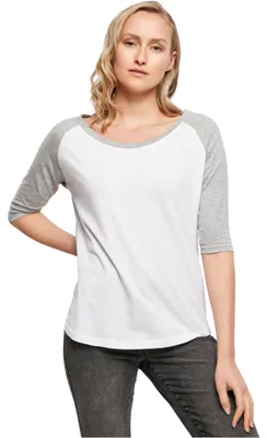 Produktbild von Build Your Brand Ladies 3/4 Contrast Raglan Tee Mehrfarbig White/Heather Grey 3X