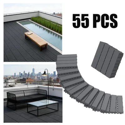 Productafbeelding van YARDIN PE Modulaire terrastegels voor balkon, patroon 1, antraciet, 30x30 cm, houtlook, weerbestendig, UV-bestendig, 55 stuks (5 m²)