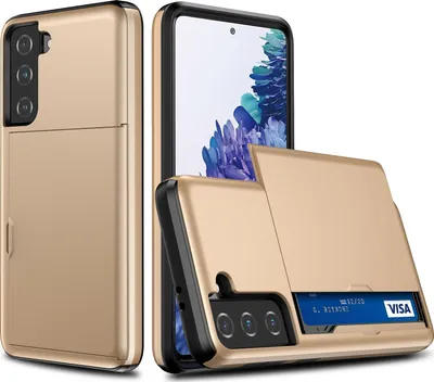 Produktbild von Mobigear Card  Samsung Galaxy S21 Hülle Hardcase Backcover Stoßfest mit Kartenhalter - Gold