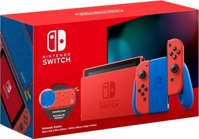 A Nintendo Switch Mario Red & Blue Edition console box.
