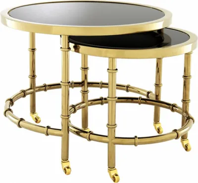 Produktbild von Casa Padrino Luxus Art Deco Designer Beistelltisch 2er Set Gold mit schwarzem Glas - Luxus Hotel Tisch