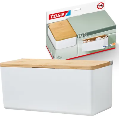 Produktbild von tesa Baboo Badorganizer M Bambusdeckel Wandmontage ohne Bohren Aufbewahrung weiß