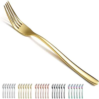 Zdjęcie produktu dla Zestaw 6 widelków Ibenzoa®, 20,9 cm – stal nierdzewna pokryta złotem, złote widelce stołowe z ergonomicznymi uchwytami, nadające się do mycia w zmywarce