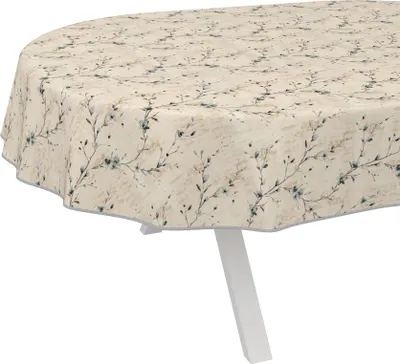 Produktbild von Tischdecke Vintage Kiev Beige Oval 200x140cm mit Band-Kante Wachstuch abwaschbar