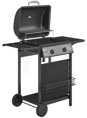 Produktbild von Gasgrill 2 Brenner 5 kW mit Grillwagen | Farbe: Schwarz | Abmessungen: 99x56x95 cm