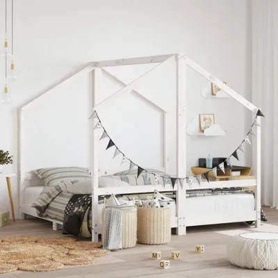 Produktbild von HOMMIE Kinderbett - elegantes Design - Einzelbett, Jugendbett - Weiß 2x(80x160)cm Massivholz Kiefer Promotion701434 - Kinderbetten