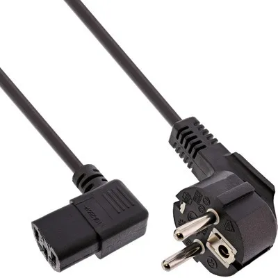 Immagine prodotto di InLine® 16752N Netzkabel, Schutzkontakt gewinkelt auf Kaltgerätestecker C13 links abgewinkelt, 1m, schwarz