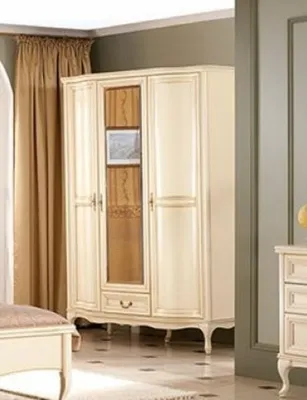 Produktbild von Casa Padrino Luxus Jugendstil Schlafzimmerschrank Cremefarben 147,8 x 63,5 x H. 206 cm - Massivholz Kleiderschrank mit 3 Türen und Schublade - Barock & Jugendstil Schlafzimmer Möbel