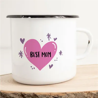 Produktbild von Huuraa Emaille Tasse Best Mom Geschenk Kaffeebecher Vintage 300ml Best Mom Präsent