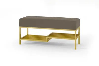 Produktbild von BETTSO Bequeme Graubraune Sitzbank mit goldenem Gestell und Ablage MELLO 80 für moderne Innenräume