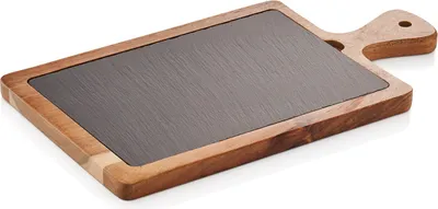 Produktbild von 8x Servierbrett Naturschiefer Akazienholz eckig 33,8 x 17,8 x 2 cm