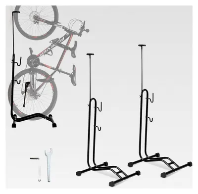 Produktbild von 2 Stück 3 in 1 Fahrradständer für Boden, geeignet für Fahrräder von 20 bis 29 Zoll, Wartungsständer für waagerechte und senkrechte Einhängung, höhenverstellbar für Vorderrad oder Hinterrad