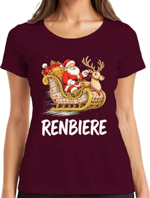 Obrázek produktu pro Renbiere Father Christmas Sleigh Reindeer Christmas Father Christmas Dámské tričko, vínová, XXL