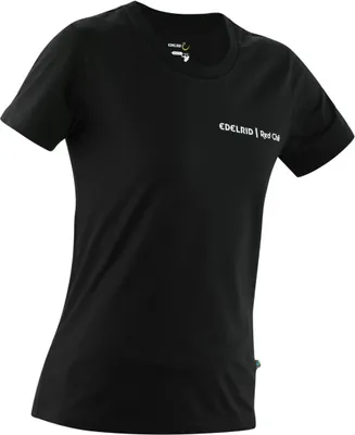 Schwarzes T-Shirt für Damen von Edelrid mit Logo auf der Vorderseite.