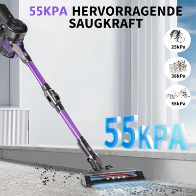 Produktbild von 55000Pa/550W/65Min Staubsauger Kabellos, Akku Staubsauger SuperLeise, Handstaubsauger mit LED Display, Stabstaubsauger für Hartböden Teppiche, HEPA