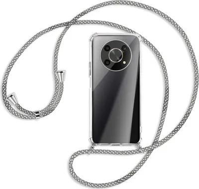 Produktbild von Handykette Backcover-Schutzhülle mit Band (Metall silberfarben) für Honor Magic4 Lite / X9 5G / X30 - weiß/grau kariert