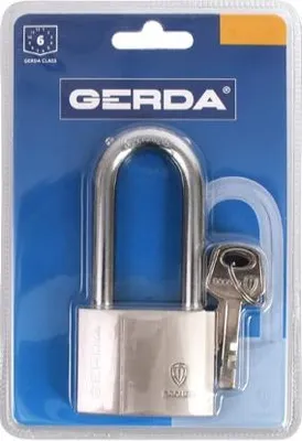 Zdjęcie produktu dla Kłódka wzmocniona GERDA SECURE KSWW, szekla długa S50, H70, nikiel satynowy, opakowanie blister