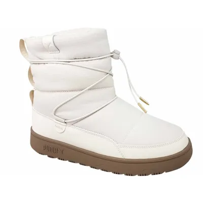 A single white Puma boot with a brown sole is shown against a white background.