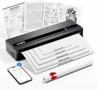 Produktbild von Mobiler Drucker, Tragbare Thermodrucker unterstützt das Bedrucken von A4-Thermopapier,Bluetooth Thermodrucker unterstützt iOS und Android