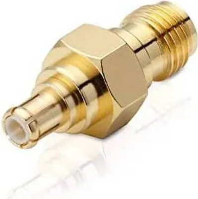 Produktbild von conecto SMA-Adapter, MCX-Kupplung, SMA-Buchse ohne Pin auf MCX-Stecker ohne Pin, Adapter zum verbinden von SMA-Anschlüssen mit MCX-Anschlüssen, vergoldet