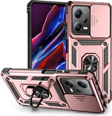Image de Étui pour Xiaomi Redmi Note 12 Pro 5G étui double couche avec couvercle coulissant pour l'appareil photo et anneau de support Rose